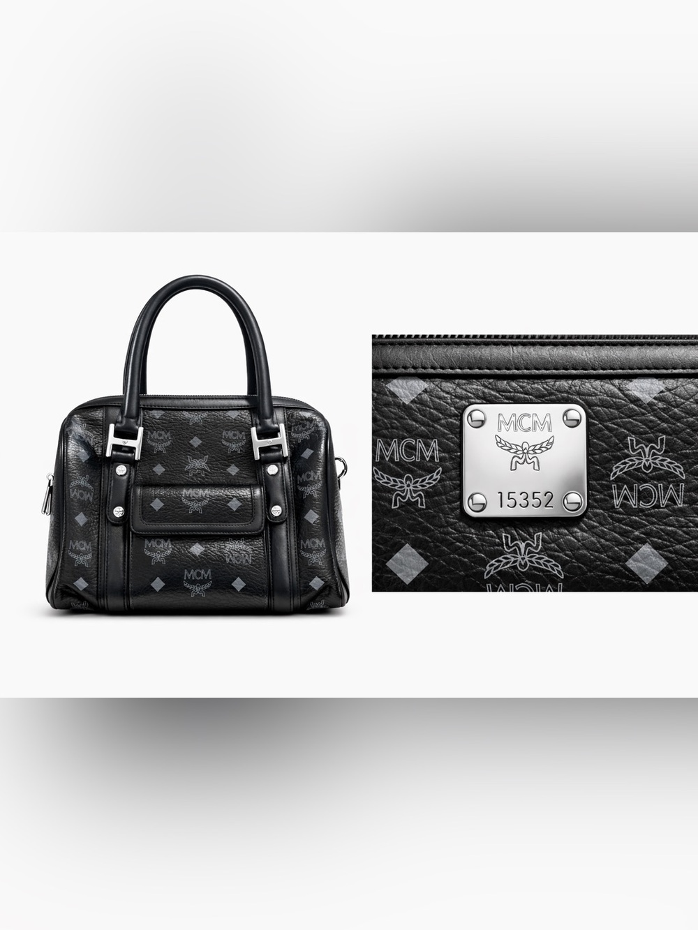 MCM Black Visetos Monogram Leather Satchel w/COA